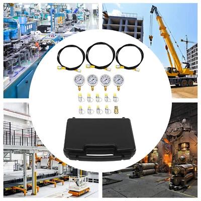 Hydraulic Pressure Test Kit Diagnostic 4 Gauge 3 Coupling 10 Tee Connectors Set - Image 1 of 4