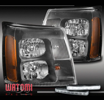 PARA 02 CADILLAC ESCALADE BASE/EXT FAROS HALÓGENOS NEGROS LÁMPARAS CON KIT LED DRL Foto 1 de 4