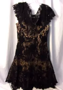 SUE WONG Nocturne Black/Lace Beaded Dress Sleeveless Flared Bottom Polyester VGC - Picture 1 of 5