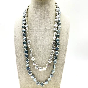 PREMIER DESIGNS Double Strand Grey Disc Necklace Silver Tone Classic Career LARP - Picture 1 of 11