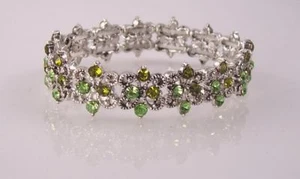 Bracciale Cristallo Verde Look Vintage Elasticizzato - Foto 1 di 1