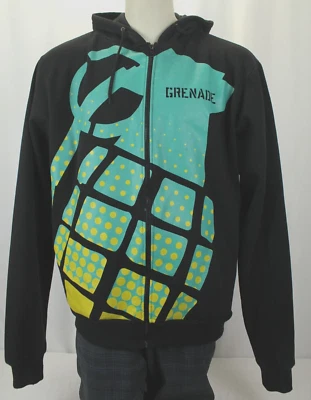 GRENADE MEN'S BLACK PRINTED SKATEBORDER HOODIE SIZE L EUC! Foto 1 de 4