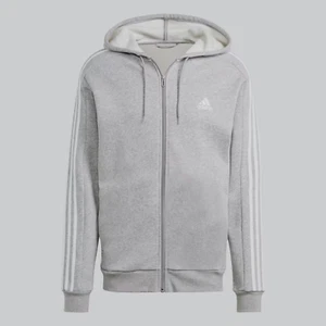 NWT MEN'S ADIDAS IJ6479 M 3- STRIPE FLEECE FULL ZIP TRACK GREY/WHITE HOODIE - Picture 1 of 6