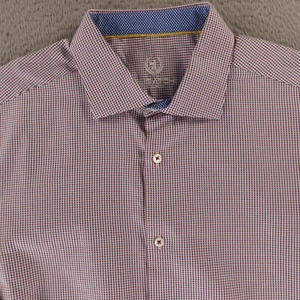 Bugatchi Hemd Herren XL XLT 17,5 36/37 blau rot Micro Check Baumwolle Flip Cuff - Bild 1 von 13