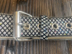 Womens Black Zipper Edge Belt w/ Silver Glitter Size Large,NWT - Picture 1 of 6
