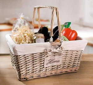 Einkaufskorb mit Henkel geflochten stapelbar, Vintage Weiden Picknick Trage Korb - Bild 1 von 6