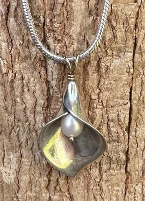 "Collar colgante James Avery CALLA LILY perla/esterlina/oro 14K cadena de 24""" Foto 1 de 4