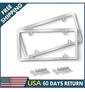 2pcs Auto Car Stainless Steel License Plate Frame Holder Tag Cover Screw Caps - Picture 1 of 8
