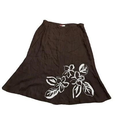 JM Collection Brown 100% Linen Beaded Midi A Line Skirt 16 - Image 1 of 4