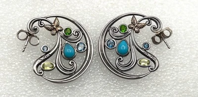 VINTAGE STERLING SILVER GEMSTONE  18K DESIGNER ANN KING POST EARRINGS - Image 1 of 4
