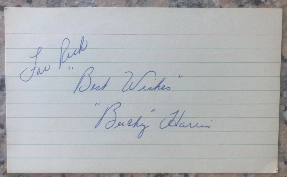 Bucky Harris signed 3x5 Index Card Washington Senators Hall of Fame Manager - Image 1 of 1