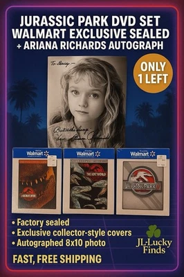 Jurassic Park DVD Set Walmart Exclusive Sealed + Ariana Richards Autograph - Imagem 1 de 4