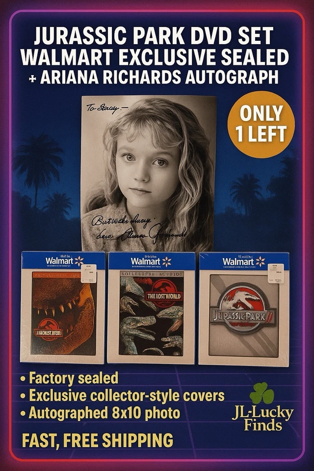 Jurassic Park DVD Set Walmart Exclusive Sealed + Ariana Richards Autograph - Image 1 of 4