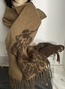 Polo Ralph Lauren Big Pony Gigante Pony Lana 2 Caras Bufanda Tostado/Marrón Hecho en Italia - Imagen 1 de 5