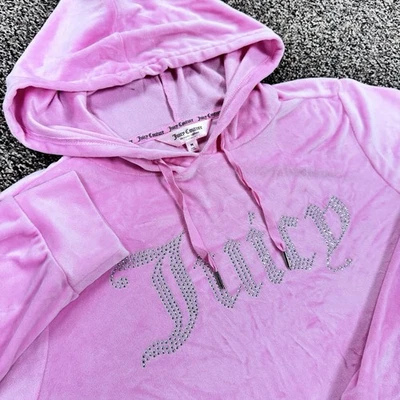 Juicy Couture 丝绒连帽衫睡衣粉色水钻标志裁剪 M 码 — 第 1/4 张图片