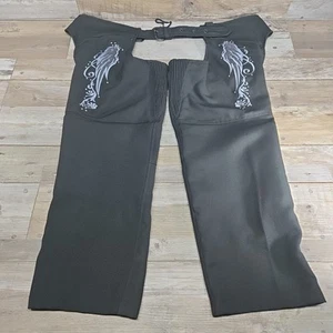 Vance Leathers Womens XL Motorcycle Chaps Black Blue Embroidery Lined - Picture 1 of 19