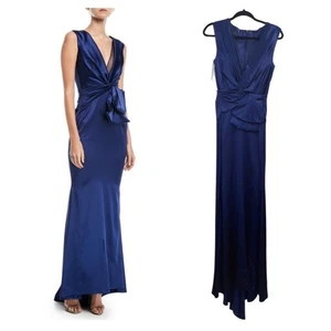 Talbot Runhof Bosworth vestido satinado efecto envolvente azul marino - Imagen 1 de 11