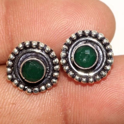 Green Onyx 925 Silver Plated Gemstone Handmade Earrings 10mm Handcrafted Gift JW - Image 1 of 3