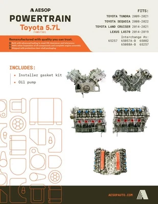 MOTOR 5,7 L PARA TOYOTA TUNDRA 2015-2017 VIN CON 5º dígito 3URFBE 190000S030 Foto 1 de 4