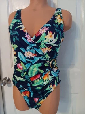 NWT~$169.00~TOMMY BAHAMA~tropical~ONE PIECE~floral~SWIMSUIT w/ TUMMY CONTROL~14 - Image 1 of 4