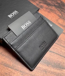 HUGO BOSS 6 Slot Black Leather Card Holder - Picture 1 of 11