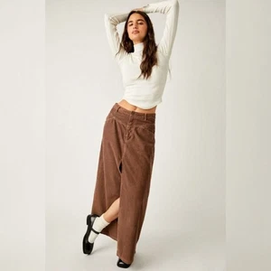 Free People Come As You Are Corduroy Maxi Skirt Cocoa Brown Women's - Picture 1 of 13
