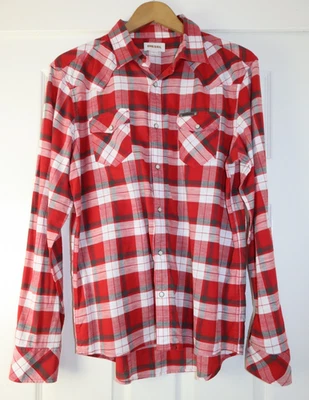 Diesel Checked Red White Pearl Snap Mens Size L Western Long Sleeve Shirt EXC - Image 1 of 4