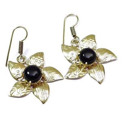 Black Onyx Majestic Gemstone Brass Jewelry Earring 1.5'' to 2.5'' M249 - Image 1 of 4