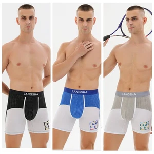 Netz Stretch Langes Bein Boxershorts Shorts Slip Unterhose SPORTS Fitness - Bild 1 von 12