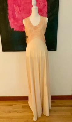 1930s Nightgown , Pure Silk, embroidered, plisse detail - Vintage Silk Nightgown - Image 1 of 4