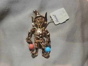 Vintage neu Napier goldfarben blau Lachs Perlen Hänger Elfe Anstecknadel Brosche signiert - Bild 1 von 5