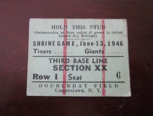 1946 HOF Game Ticket Stub Doubleday Field Cooperstown - Giants, Mel Ott - Picture 1 of 4