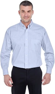 Ultraclub Mens Long-Sleeve Performance Pinpoint 8360 L Light Blue NEW (398) - Picture 1 of 4