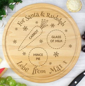 Personalised Christmas Eve Round Wooden Board Mince Pie Treats Santa Plate - Picture 1 of 5