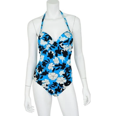 Traje de baño para mujer 8 Newport News estilo halter 1 pieza turquesa mod floral Foto 1 de 4