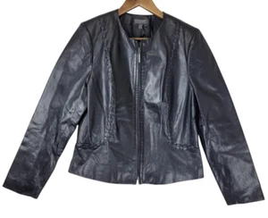 Classiques Entier Y2k 90s Leather Jacket Womens Petite 12 Black Semi Fit Zip-Up - Picture 1 of 24