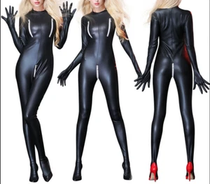 Women's Lingerie Catsuit Patent Leather Zip Bodysuit Clubwear Costume Jumpsuit - Picture 1 of 16