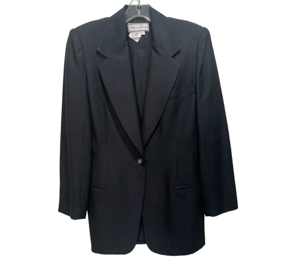 Блейзер Diane Gilman 100% шелк черный на одной пуговице с вырезом на лацкане размер 6 - Изображение 1 из 4