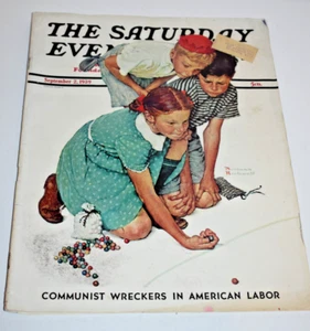 September 2, 1939 Saturday Evening Post Magazine - Rockwell Cover - Girl/Marbles - Imagen 1 de 4