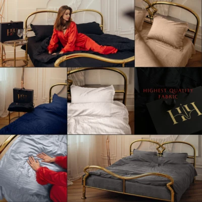 100% organic striped sateen bedding set many colours  with a zipper of 4 it - Image 1 of 4