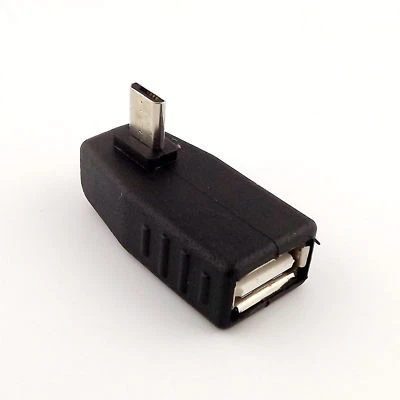 Left Angle 90° Micro USB 5 Pin B Male Plug To USB 2.0 A Female OTG Host Adapter - Image 1 of 4