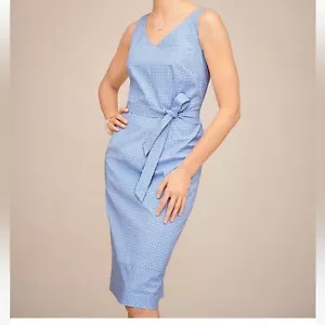 Abito tubino Talbots blu in gingham con cravatta per cintura taglia 12 - Foto 1 di 7