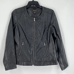 Chaqueta de moto negra Dana Buchman para mujer cuello redondo cremallera frontal imitación cuero S - Imagen 1 de 3