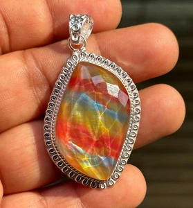 80 Ct Natural  Ammolite Silver Pendant Certified Doublet Organic Gemstone - Picture 1 of 5