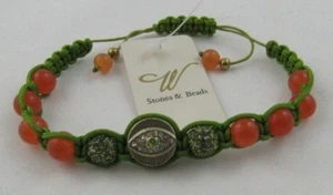 Pulsera de Piedras y Cuentas Winnity Trenzada Verde Ajustable con Cuentas Naranja  - Imagen 1 de 3