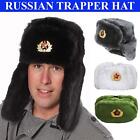 Russian Hat Mens Ladies Faux Fur Winter Trapper Ear Flap Soviet Badge Ushanka