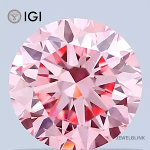 Diamante coltivato in laboratorio CVD taglio tondo SI1 rosa intenso fantasia 0,73 carati certificato IGI - Foto 1 di 18