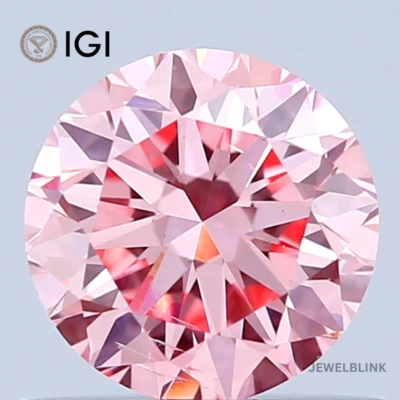 IGI Certified 0.73 Carat Fancy Intense Pink SI1 Round Cut CVD Lab Grown Diamond - Image 1 of 4