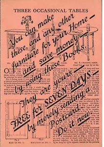 FOLLETO PUBLICITARIO PARA LIBROS DE CARPINTERÍA TRES MESAS OCASIONALES 1928 - Imagen 1 de 4