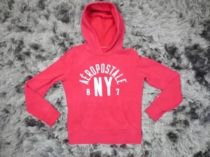 Aeropostale Womens Hoodie Small Red NY Logo Glitter Pullover Sweatshirt Pockets - Picture 1 of 15